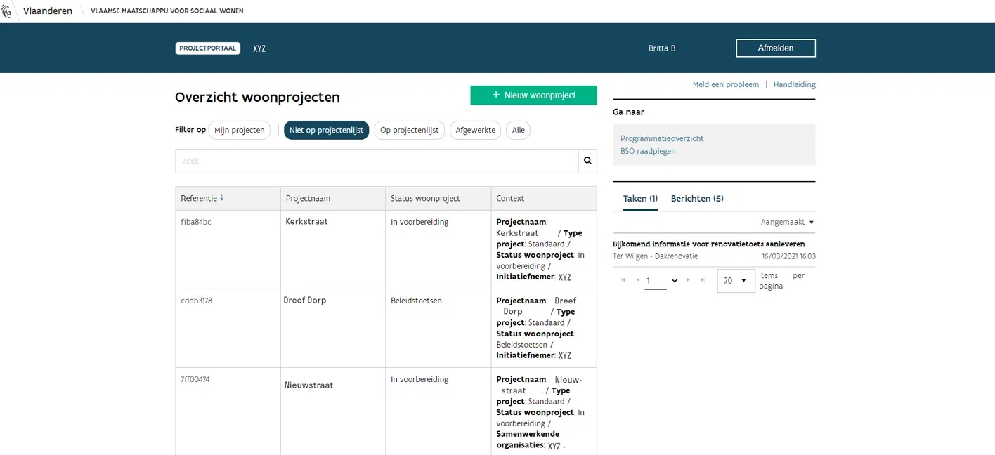 VMSW - E-loket projectportaal